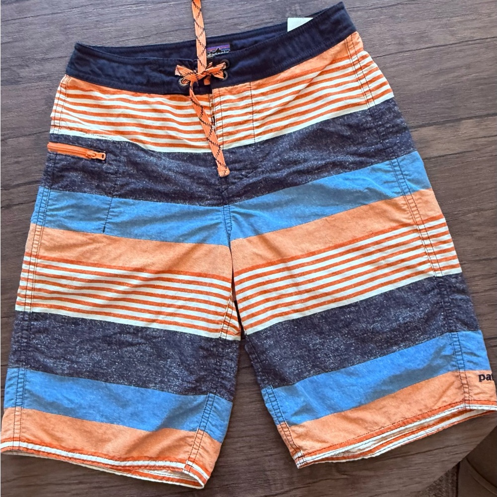 Patagonia Boy’s Orange and Blue Swim Trunks for Lightweight Design